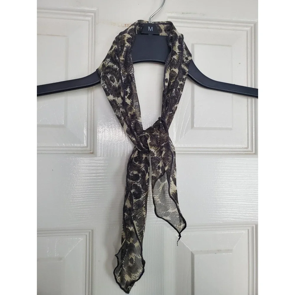Neckerchief Scarf Brown‎ Leopard Print Sheer Lightweight Neck Accessory